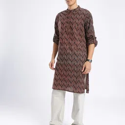 anouk rustic Men Geometric Print Pure Cotton Straight Kurta image 3