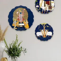 ArtVibes Set of 3 Blue & White Printed Wooden Wall Decor Hangings image 2