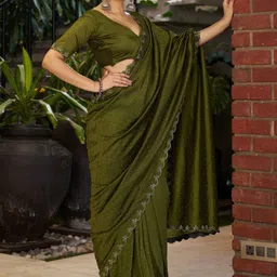 GHAN SALS Embellished Sequinned Scallop Border Saree image 4