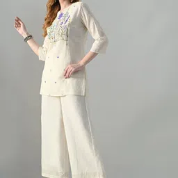 HERE&NOW Embroidered Pure Cotton Tunic & Trousers Co-Ord Set image 4