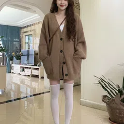 HERE&NOW Women Ribbed Full Sleeves Woollen Cardigan-picture-27