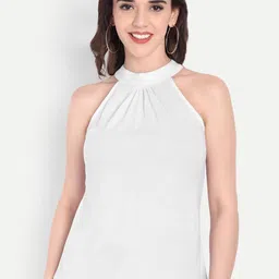 FairLeaf Women Gathered or Pleated Halter Neck Sleeveless Cotton Top image 2