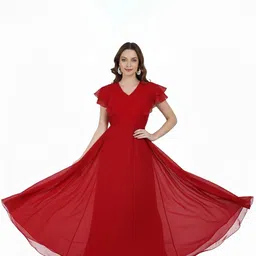 Warsian Flutter Sleeve Georgette Fit & Flare Maxi Dress-picture-30