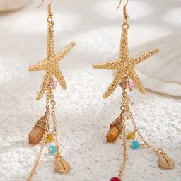 StyleCast x Revolte Gold Plated Artificial Studded And Beaded Contemporary Drop Earrings image 5