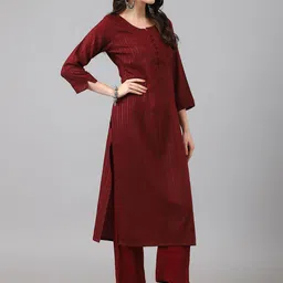 DIVASTRI Striped Notch Neck Straight Kurta With Trousers image 4