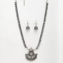 Sangria Women Silver Toned German Silver Oxidised Necklace with Jhumka Earrings image 5