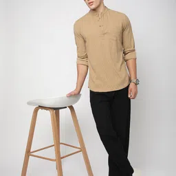 VASTRADO Men Striped Thread Work Kurta image 4