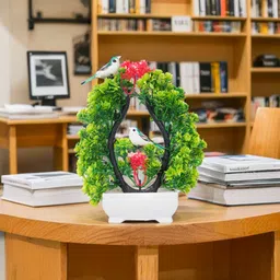 poka Artificial Flower With Bird & Light for Home, Room, Bedroom, Office & Weddings. Multicolor, Red Wild Flower Artificial Flower with Pot image 5