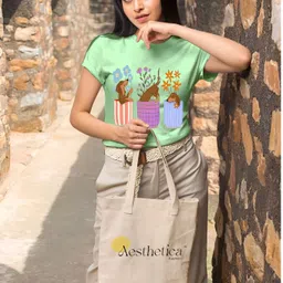 kasendra Women Printed Round Neck Polyester Green T-Shirt image 5