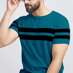ausk Men Striped Round Neck Cotton Blend Blue, Black T-Shirt-picture-19