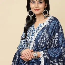 Royal Export Floral Printed V-Neck Anarkali Kurta & Trousers With Dupatta image 2