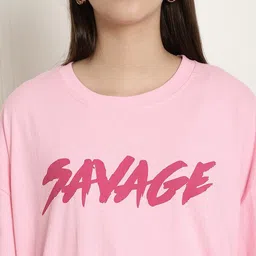 metronaut Typography, Printed Women Round Neck Cotton Blend Pink T-Shirt image 5