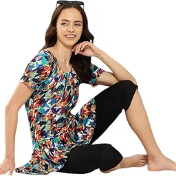 Muhuratam Womens Multi-Black Colour Printed Nylon Swim Suit With Goggle Printed Women Swim-dress Multicolor Swimsuit image 4