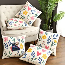 villagers Microfibre Cushion Pack of 5 Floral Premium Cushion Set | (16x16 inch)-picture-36
