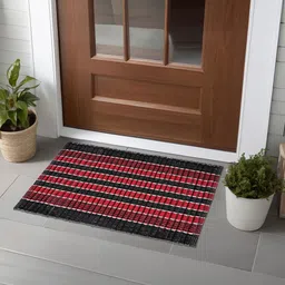Kuber Industries Red & Black 3 Pieces Textured Cotton Anti-Slip Doormats image 1