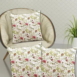 Trance Home Linen White & Red Set of 3 Floral Square Cushion Covers-image-79