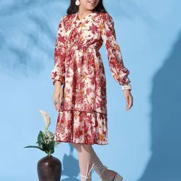 BAESD Floral Print Georgette Fit & Flare Midi Dress image 3