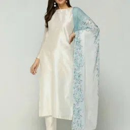 ROZLAND Women Floral Regular Kurta with Trousers & With Dupatta image 5