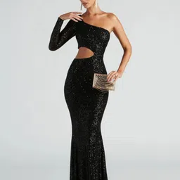 bebe Women Embellished One Shoulder Cut-Outs Maxi Dress-picture-12