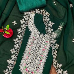 SHADOW & SAINING Embroidered Silk Georgette Unstitched Dress Material-picture-0