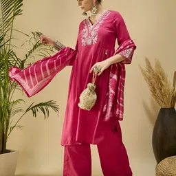 Banwaree Women Ethnic Motifs Embroidered Kurta with Palazzos & Dupatta image 3