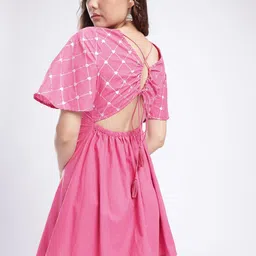 fusion by glitchez Conversational Printed V-Neck Tie-Up Back Mini Dress-image-87