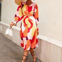 Stylecast X Slyck Abstract Printed Ruffled A-Line Midi Dress image 2