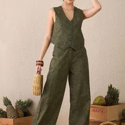 DELAN Embroidered Pure Cotton Waistcoat With Trousers Co-Ords-picture-19