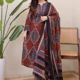 Aaysa Kurti Women Ethnic Motifs Printed Cotton Kurta with Trousers & Dupatta-picture-31