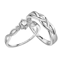Zoey Set Of 2 Rhodium-Plated Cubic Zirconia-Studded Adjustable Couple Rings-picture-35