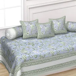 Texstylers Green & Blue 6 Pieces Floral Printed Cotton Diwan Set-picture-16