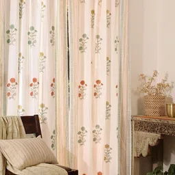 Peepul Tree Teal & Off White Set of 2 Floral Door Curtain image 2