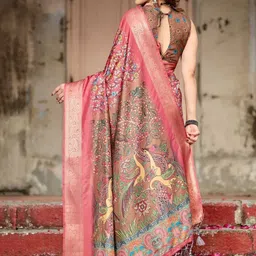 ALMAARI FASHION Ethnic Motifs Printed Zari Banarasi Saree With Unstitched Blouse Piece image 4