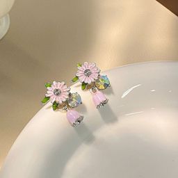 VAGHBHATT Silver-Plated Crystals Studded Floral Shaped Drop Earrings-picture-14