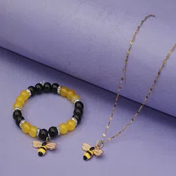 ARISTAL Jewellery Kids Gold-Plated Stone-Studded Jewellery Set-image-20