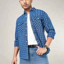 SF JEANS by Pantaloons Men Spread Collar Grid Tattersall Checked Cotton Casual Shirt-picture-31