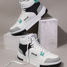 FCUK Men Colourblocked Mid-Top Sneakers with Perforated Detail-picture-0