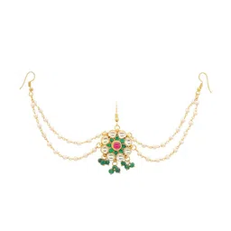 Ruby Raang Girls Gold-Plated Kundan Studded & Pearls Beaded Bun Pin Head Jewellery image 2