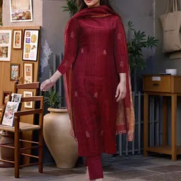 DIVASTRI Women Woven Design Printed Kurta with Trousers & Dupatta image 2