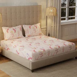 URBAN SPACE Whisper Peach 200 TC Floral Queen Bedsheet-image-79