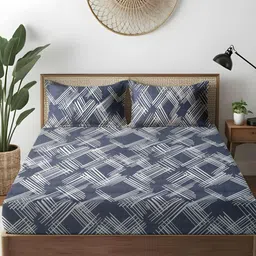 WEAVE AND DECOR Grey Printed Pure Cotton 300 TC Super King Bedsheet Set 1.98 x 1.98 m-picture-26