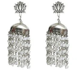 JOHARKAMAL German Silver Plated Artificial Beaded Oxidised Dome Shaped Jhumkas image 4