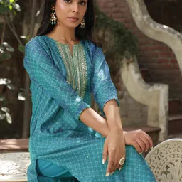 Anouk Women Ethnic Motifs Embroidered Regular Mirror Work Chanderi Silk Kurta with Trousers & With Dupatta image 5