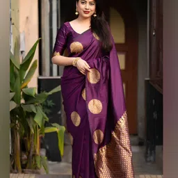 SWEETPEL Woven Design Banarasi Saree With Blouse Piece image 2