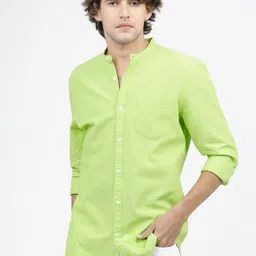 KETCH Men Mandarin Collar Solid Cotton Slim Fit Casual Shirt-picture-27