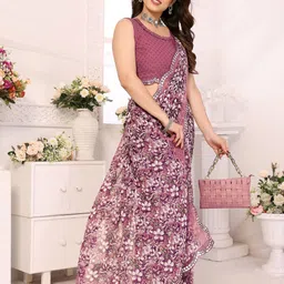 Nirmohi Fashion Floral Mirror Work Pure Georgette Saree image 3
