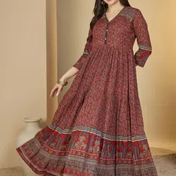 KIMAYRA Women Floral Anarkali Kurtas-image-3