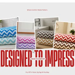 bsb home Blue & Green 2 Pieces Zig Zag Printed Microfiber 240 GSM Bath Towels image 4