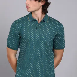 peter england Men Printed Polo Neck Organic Cotton Dark Green T-Shirt-picture-29