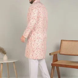 ADWYN PETER Men Floral Printed Asymmetric Mandarin Collar Kurta image 5